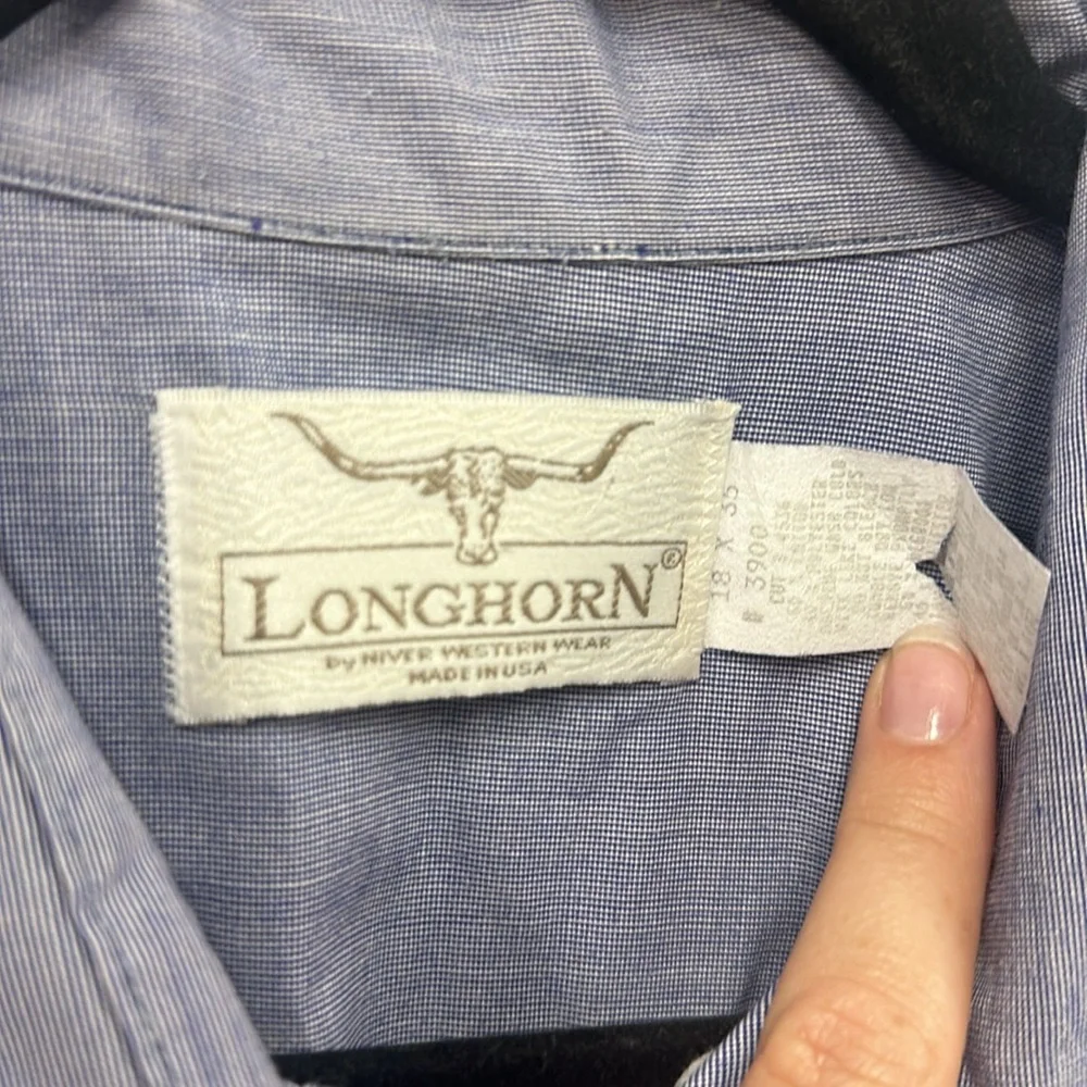 Vintage longhorn by river western wear blue button up shirt 18x35 - Picture 3 of 6